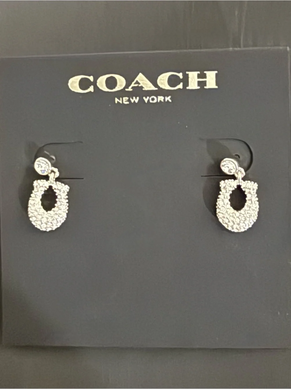 COACH Silver Crystal Pavé Horseshoe Drop Earrings